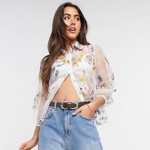 Asos River Island floral organza shirt in white